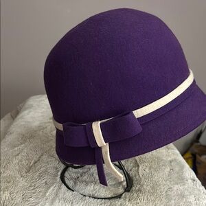 Purple Cloche Hat with Bow Accent